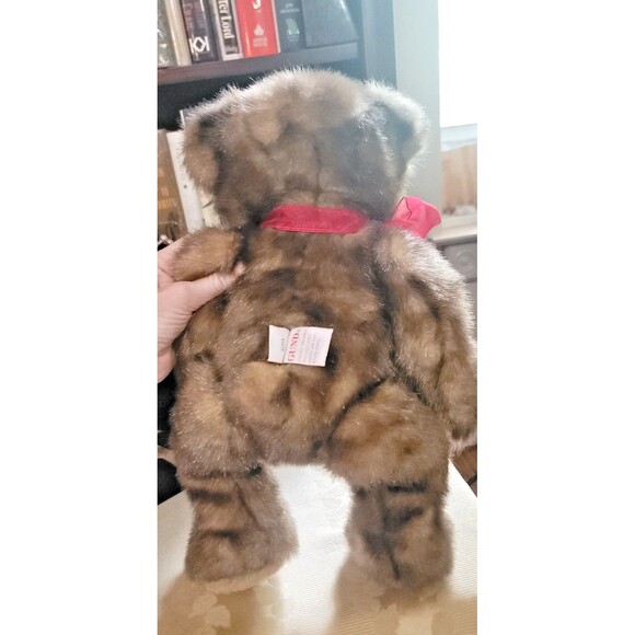 Gund Teddy Bear Mink faux fur PLUSH MINT condition 16" Soft minky fur Gund w Red - Picture 8 of 12